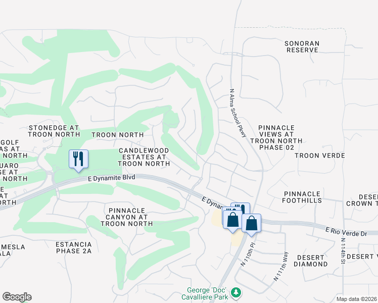 map of restaurants, bars, coffee shops, grocery stores, and more near 10835 East Sutherland Way in Scottsdale