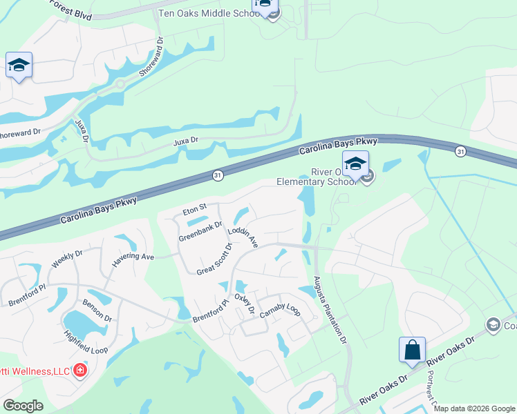 map of restaurants, bars, coffee shops, grocery stores, and more near 3105 Byrom Road in Myrtle Beach