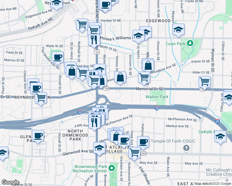 map of restaurants, bars, coffee shops, grocery stores, and more near 259 Vannoy Park Lane Drive Southeast in Atlanta