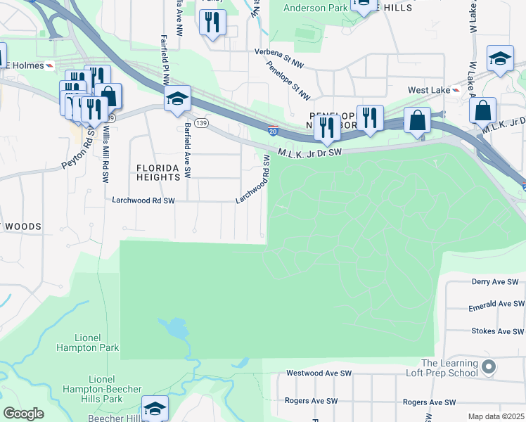 map of restaurants, bars, coffee shops, grocery stores, and more near 316 Henry Aaron Avenue Southwest in Atlanta