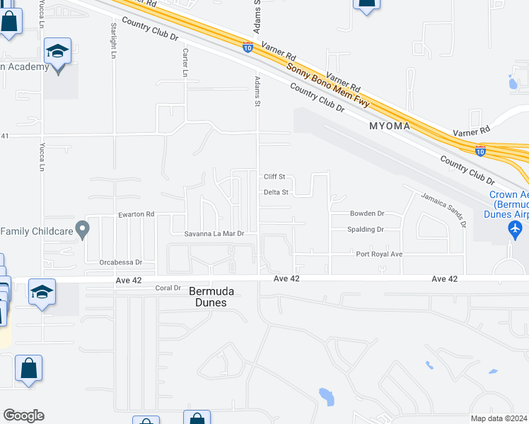 map of restaurants, bars, coffee shops, grocery stores, and more near 79015 Dune Lake Street in Bermuda Dunes