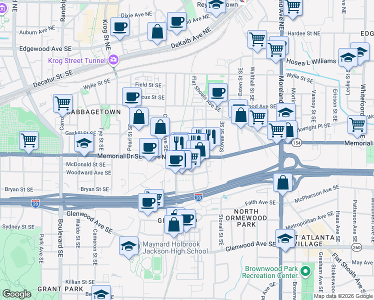 map of restaurants, bars, coffee shops, grocery stores, and more near 920 Memorial Drive Southeast in Atlanta