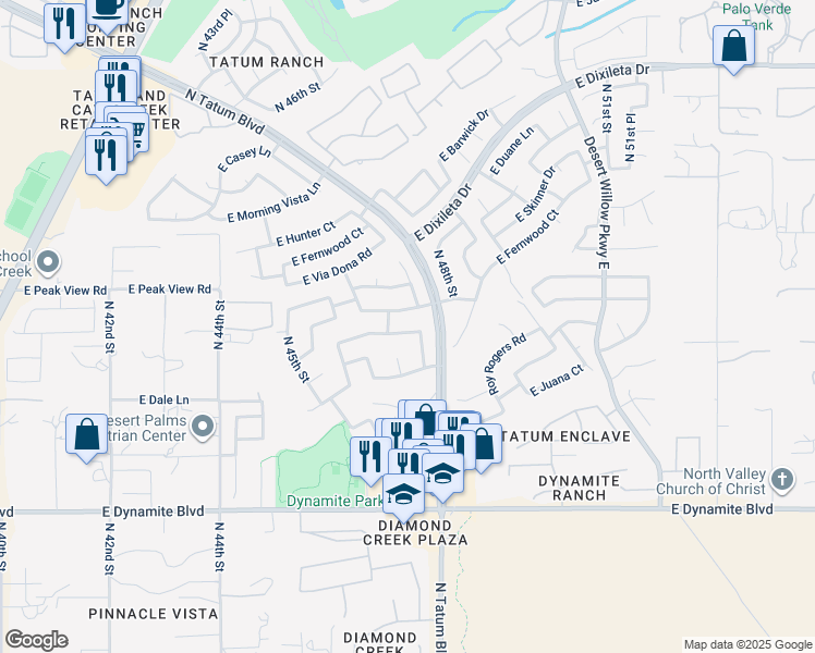 map of restaurants, bars, coffee shops, grocery stores, and more near 4636 East Roy Rogers Road in Cave Creek