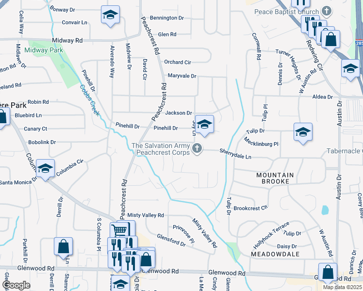 map of restaurants, bars, coffee shops, grocery stores, and more near 3479 Longleaf Drive in Decatur