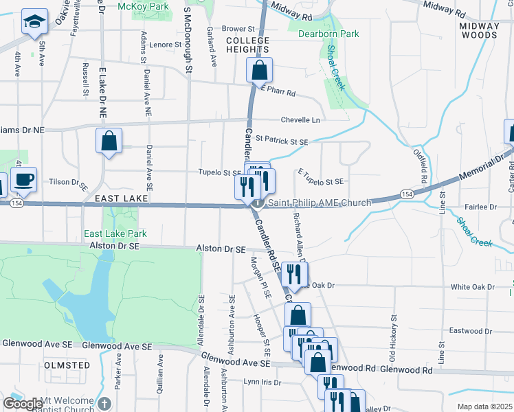 map of restaurants, bars, coffee shops, grocery stores, and more near 2889 Georgia 154 in Atlanta