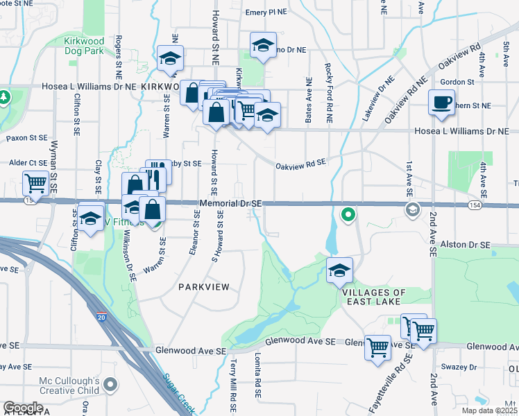 map of restaurants, bars, coffee shops, grocery stores, and more near in Atlanta