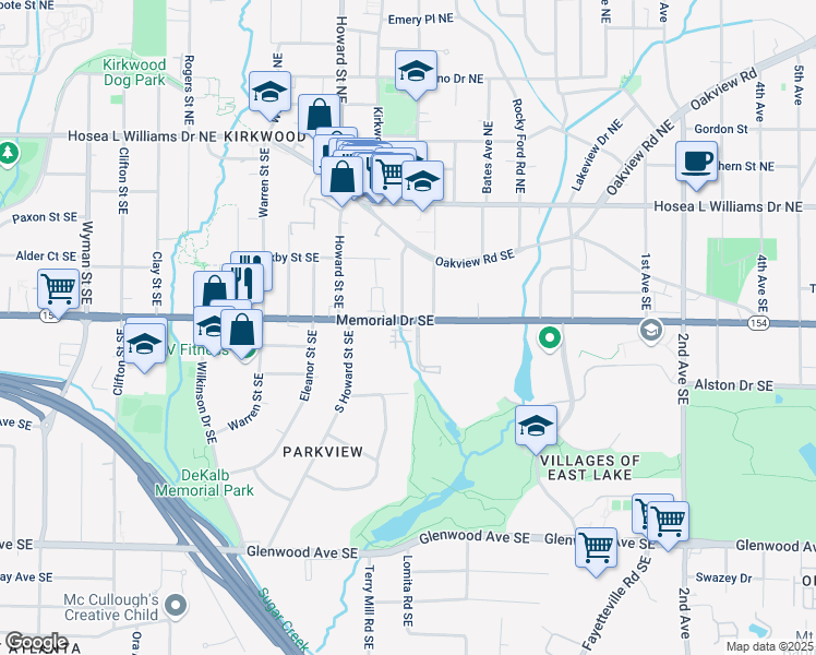 map of restaurants, bars, coffee shops, grocery stores, and more near in Atlanta