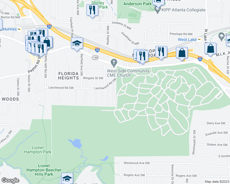 map of restaurants, bars, coffee shops, grocery stores, and more near 316 Henry Aaron Avenue Southwest in Atlanta