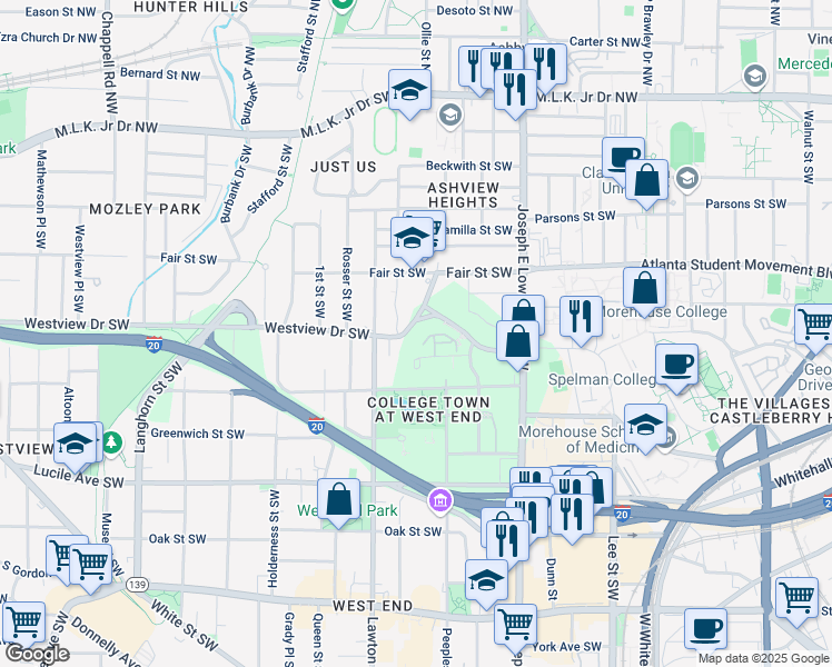 map of restaurants, bars, coffee shops, grocery stores, and more near 1032 Westview Drive Southwest in Atlanta