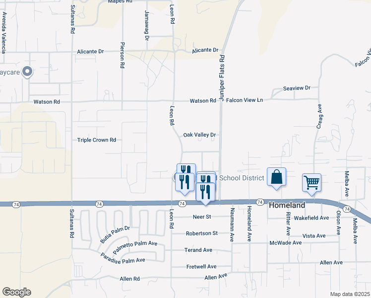 map of restaurants, bars, coffee shops, grocery stores, and more near 31077 Western View Drive in Homeland