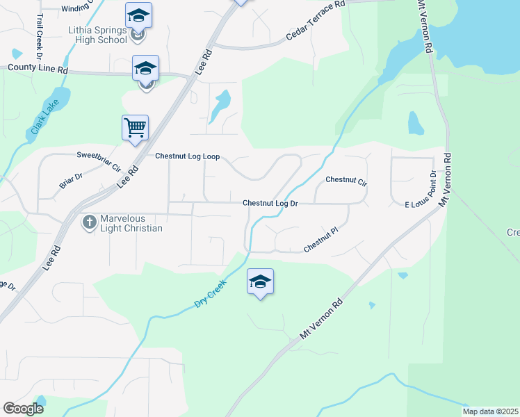 map of restaurants, bars, coffee shops, grocery stores, and more near 2290 Chestnut Log Drive in Lithia Springs