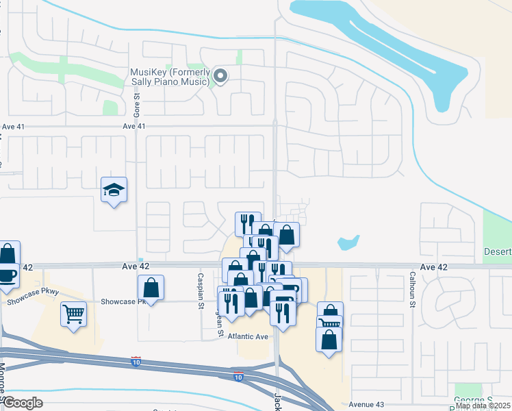 map of restaurants, bars, coffee shops, grocery stores, and more near 82937 Vincent Drive in Indio