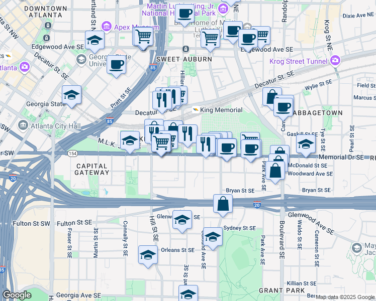 map of restaurants, bars, coffee shops, grocery stores, and more near 336 Memorial Drive Southeast in Atlanta