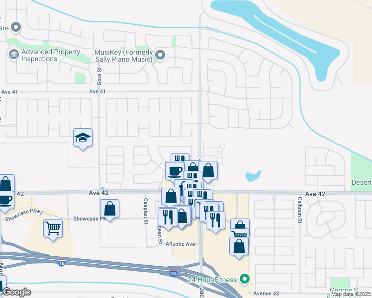 map of restaurants, bars, coffee shops, grocery stores, and more near 82937 Vincent Drive in Indio