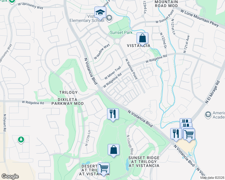 map of restaurants, bars, coffee shops, grocery stores, and more near 12569 West Steed Ridge in Peoria