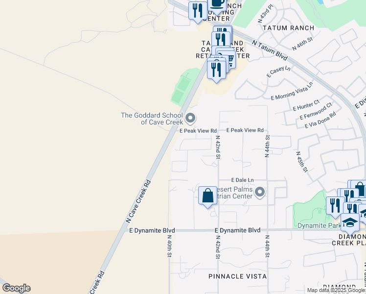 map of restaurants, bars, coffee shops, grocery stores, and more near 4028 East Hoot Owl Trail in Cave Creek