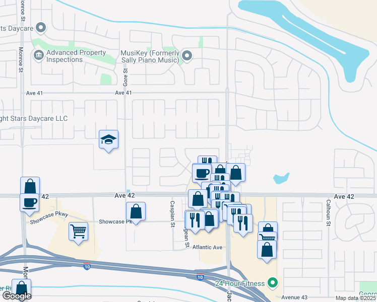 map of restaurants, bars, coffee shops, grocery stores, and more near 82807 Vincent Drive in Indio