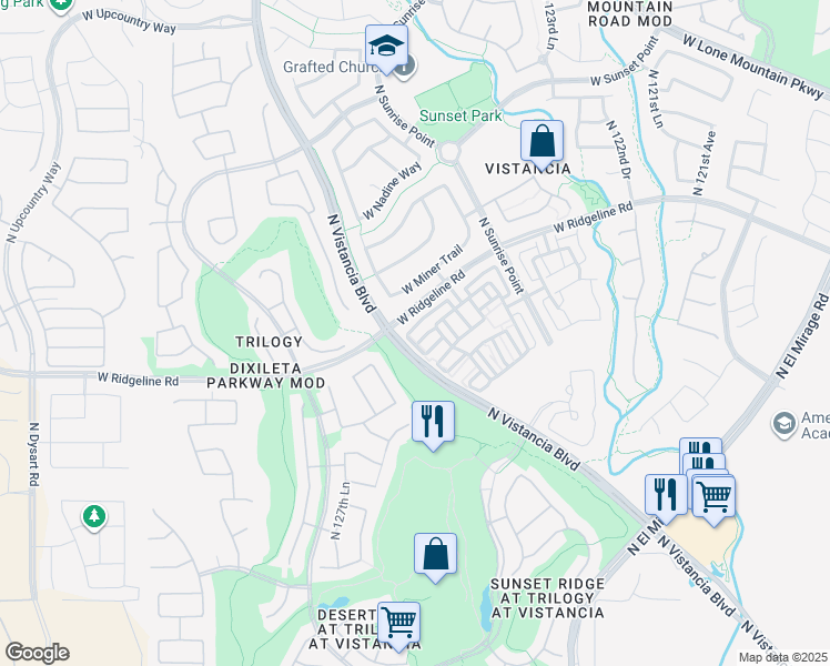 map of restaurants, bars, coffee shops, grocery stores, and more near 12573 West Hummingbird Terrace in Peoria