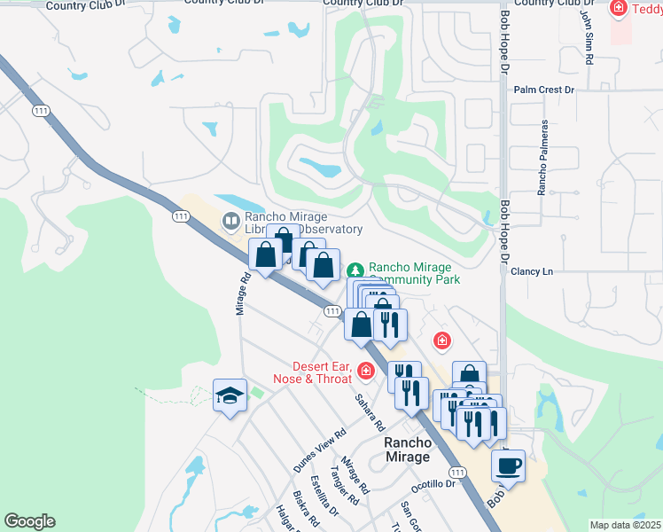 map of restaurants, bars, coffee shops, grocery stores, and more near 1104 San Jacinto Drive in Rancho Mirage
