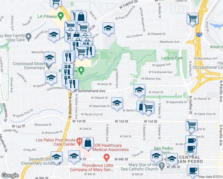 map of restaurants, bars, coffee shops, grocery stores, and more near 1236 West Summerland Avenue in Los Angeles