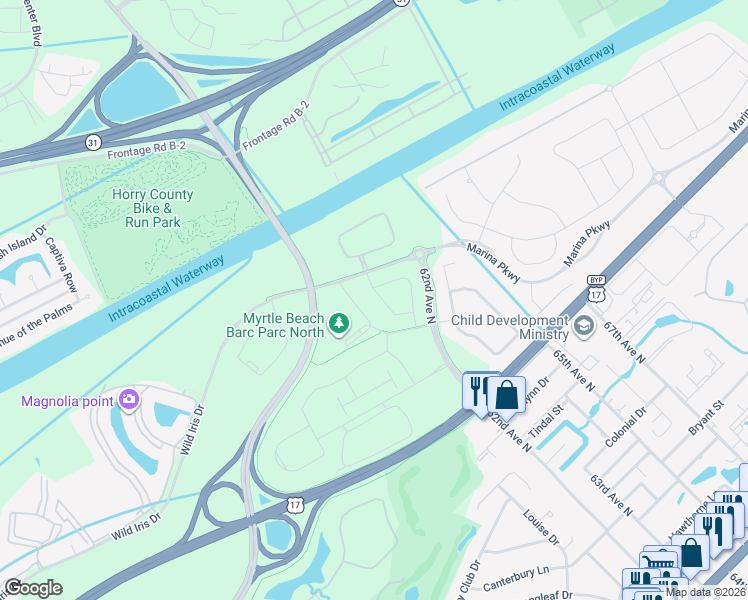 map of restaurants, bars, coffee shops, grocery stores, and more near 5000 Claire Chapin Epps Drive in Myrtle Beach