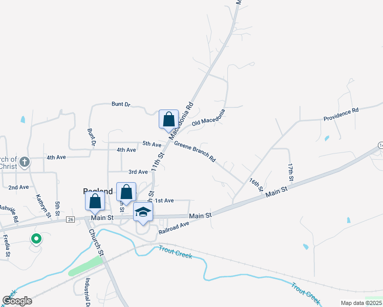 map of restaurants, bars, coffee shops, grocery stores, and more near 120 Greene Branch Road in Ragland