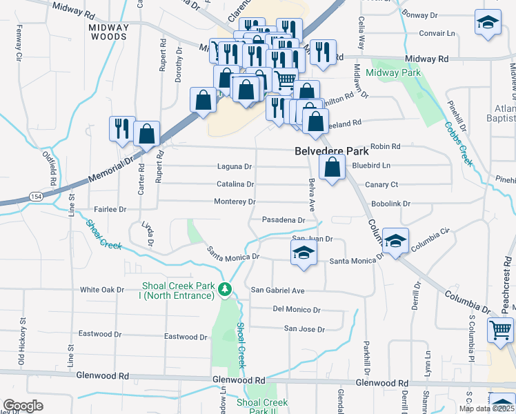 map of restaurants, bars, coffee shops, grocery stores, and more near 2967 Monterey Drive in Decatur