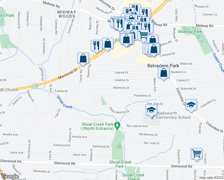 map of restaurants, bars, coffee shops, grocery stores, and more near 2903 Monterey Drive in Decatur