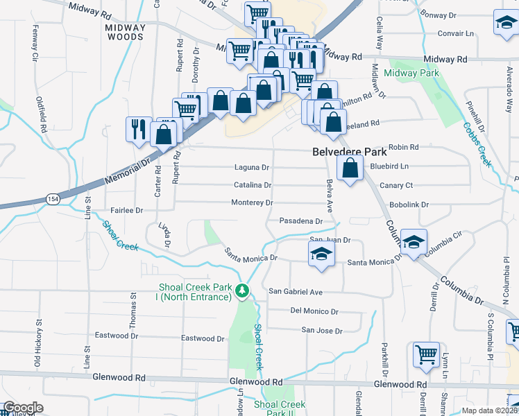 map of restaurants, bars, coffee shops, grocery stores, and more near 2937 Monterey Drive in Decatur