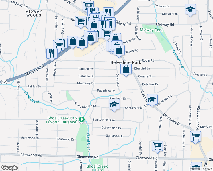 map of restaurants, bars, coffee shops, grocery stores, and more near 3005 Monterey Drive in Decatur