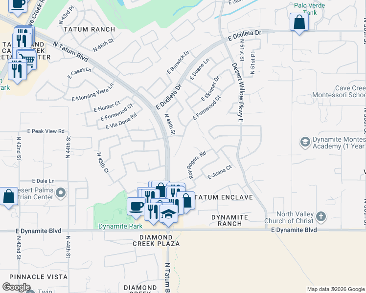 map of restaurants, bars, coffee shops, grocery stores, and more near 28824 North 49th Place in Cave Creek