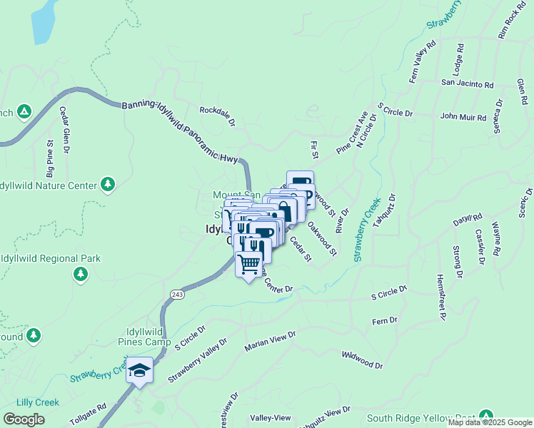 map of restaurants, bars, coffee shops, grocery stores, and more near 54325 Pine Crest Avenue in Idyllwild-Pine Cove