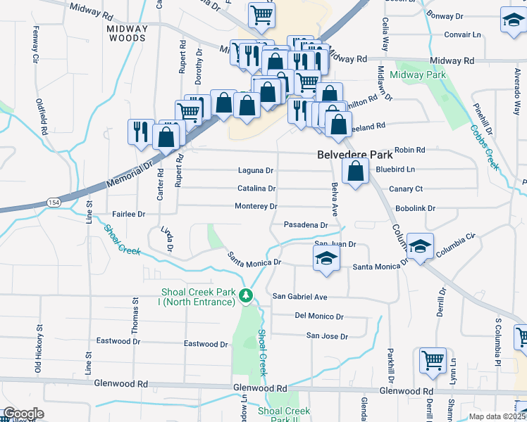 map of restaurants, bars, coffee shops, grocery stores, and more near 2945 Monterey Drive in Decatur