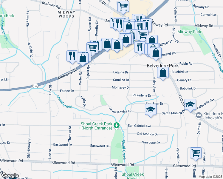 map of restaurants, bars, coffee shops, grocery stores, and more near 2903 Monterey Drive in Decatur