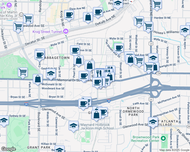map of restaurants, bars, coffee shops, grocery stores, and more near 872 Memorial Drive Southeast in Atlanta
