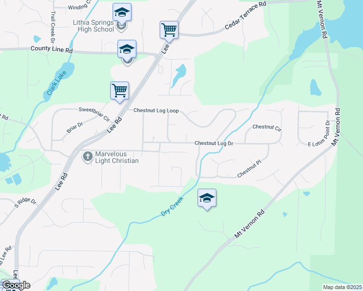 map of restaurants, bars, coffee shops, grocery stores, and more near 2356 Chestnut Log Drive in Lithia Springs