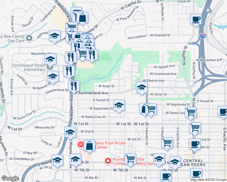 map of restaurants, bars, coffee shops, grocery stores, and more near 1236 West Summerland Avenue in Los Angeles