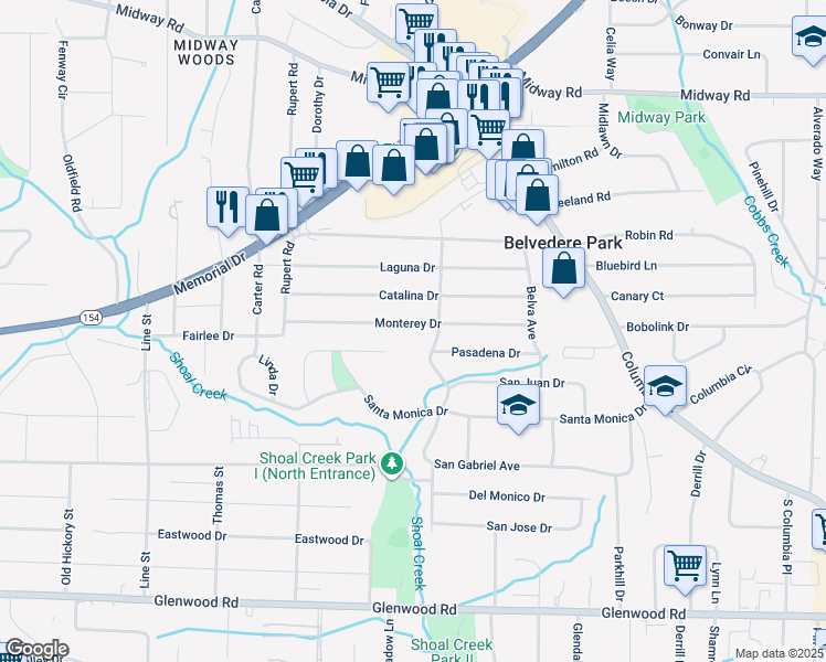 map of restaurants, bars, coffee shops, grocery stores, and more near 2937 Monterey Drive in Decatur