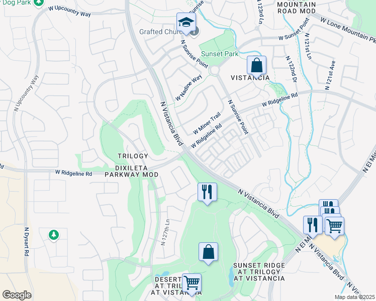 map of restaurants, bars, coffee shops, grocery stores, and more near Ridgeline Rd & Vistancia Blvd in Peoria