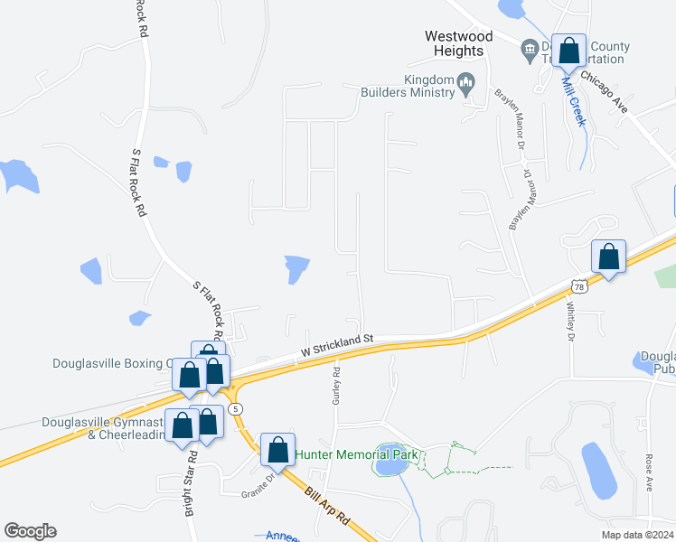 map of restaurants, bars, coffee shops, grocery stores, and more near 8615 Blair in Douglasville