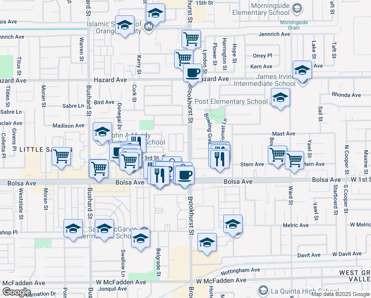 map of restaurants, bars, coffee shops, grocery stores, and more near 9944 Pear Drive in Westminster