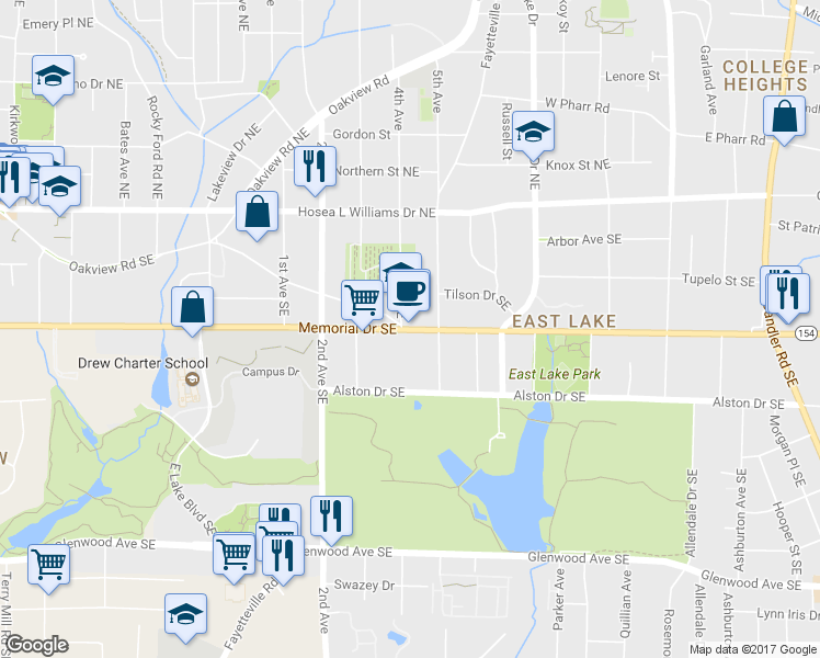 map of restaurants, bars, coffee shops, grocery stores, and more near 2462 Memorial Drive Southeast in Atlanta