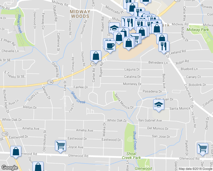map of restaurants, bars, coffee shops, grocery stores, and more near 2841 Monterey Drive in Decatur