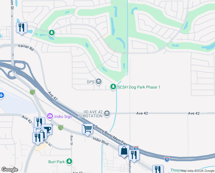 map of restaurants, bars, coffee shops, grocery stores, and more near 41575 Calle San Elijo in Indio