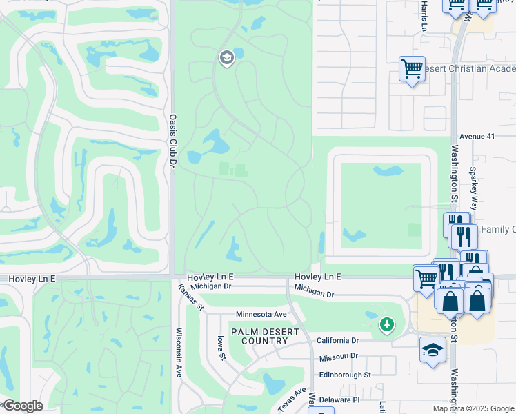 map of restaurants, bars, coffee shops, grocery stores, and more near 55117 Inverness Way in Palm Desert