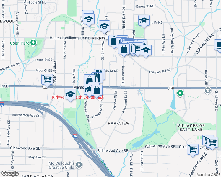 map of restaurants, bars, coffee shops, grocery stores, and more near 1895 Memorial Drive Southeast in Atlanta