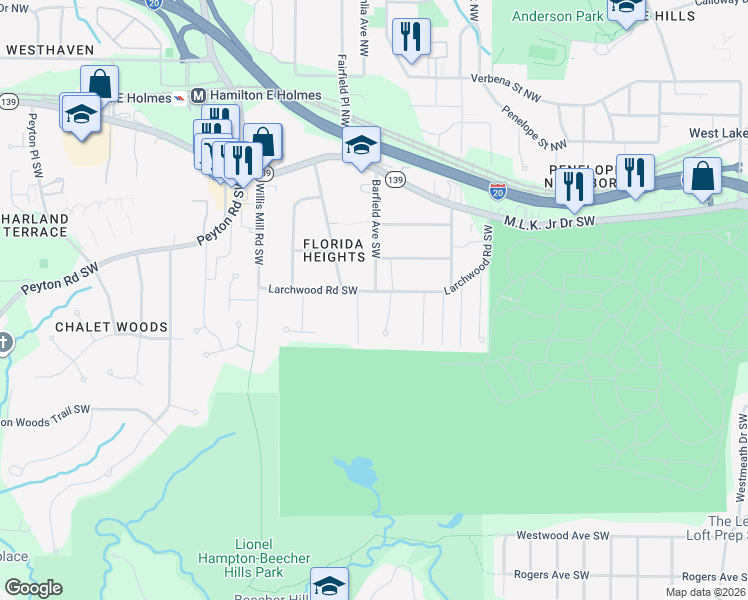 map of restaurants, bars, coffee shops, grocery stores, and more near 328 Addington Street Southwest in Atlanta
