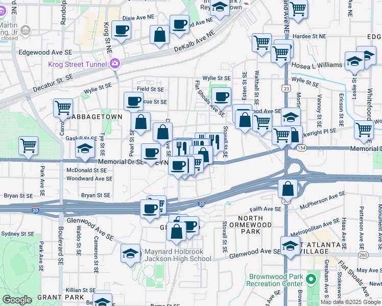 map of restaurants, bars, coffee shops, grocery stores, and more near 920 Memorial Drive Southeast in Atlanta