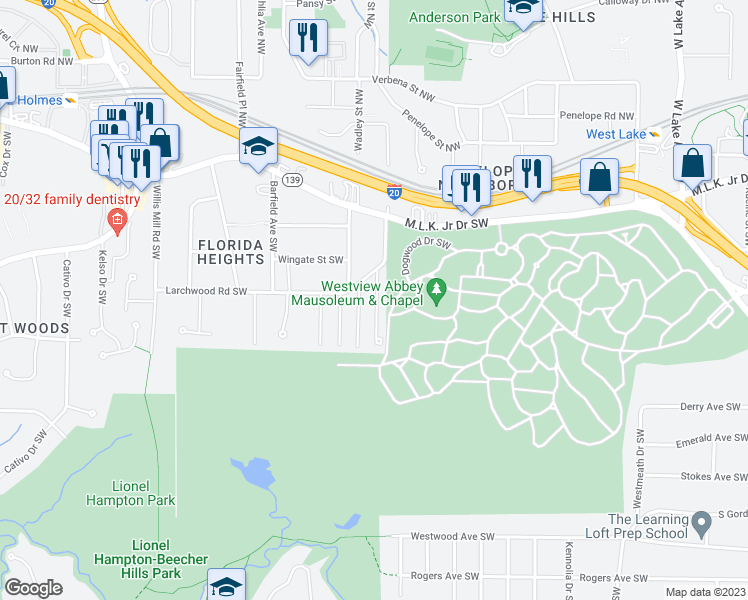 map of restaurants, bars, coffee shops, grocery stores, and more near 311 Henry Aaron Avenue Southwest in Atlanta