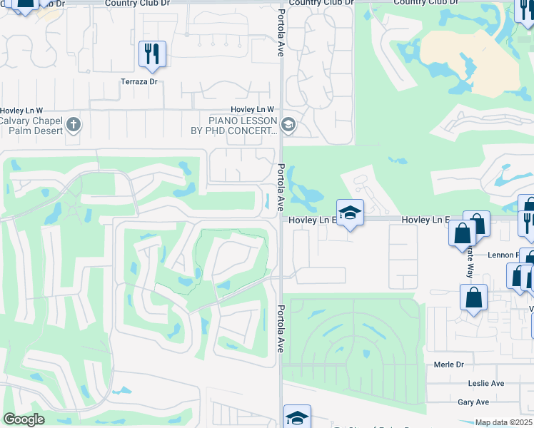map of restaurants, bars, coffee shops, grocery stores, and more near 11 Lago De Palmas in Palm Desert